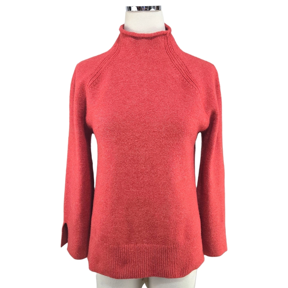 Ann Taylor LOFT  Red Rolled Mock Neck Sweater Size Small Brushed Knit Blend